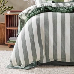 Milah Green Stripe Quilt Cover Set