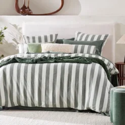 Milah Green Stripe Quilt Cover Set