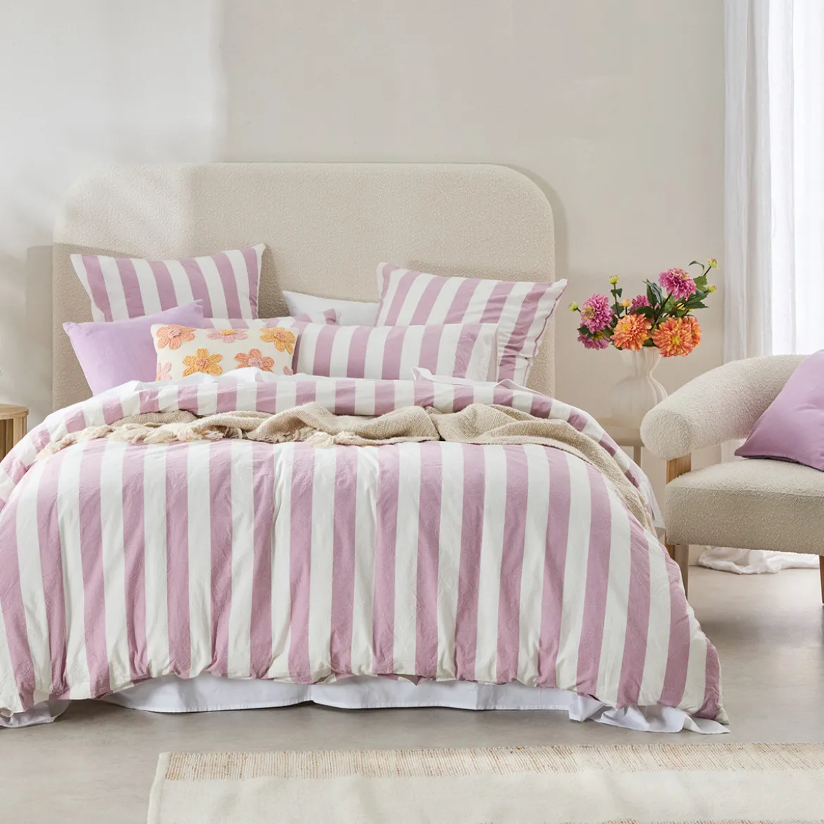 Milah Mauve Stripe Quilt Cover Set