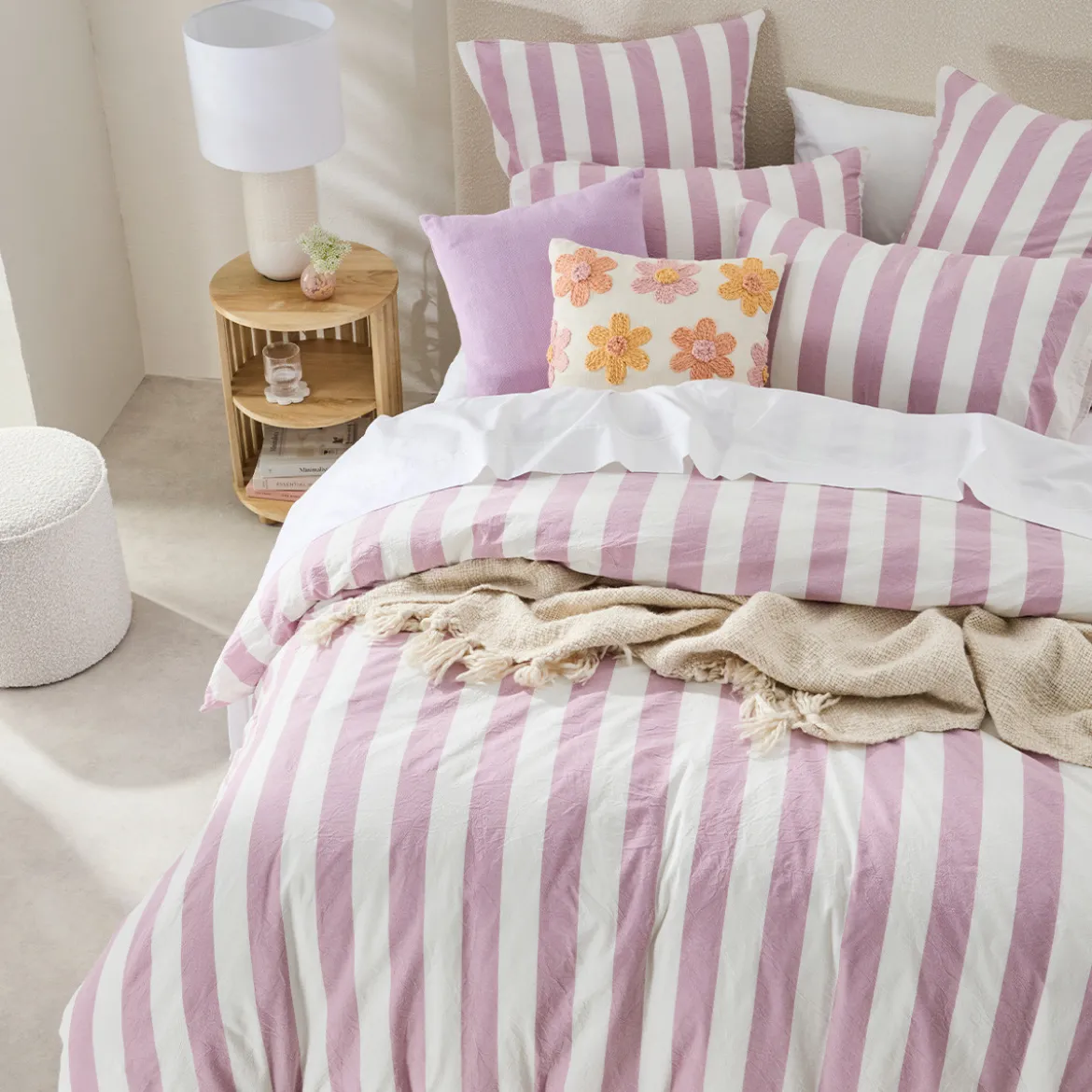 Milah Mauve Stripe Quilt Cover Set