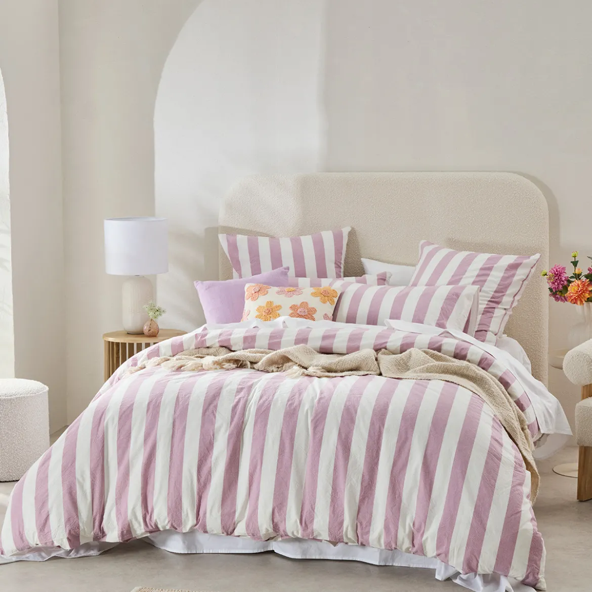 Milah Mauve Stripe Quilt Cover Set