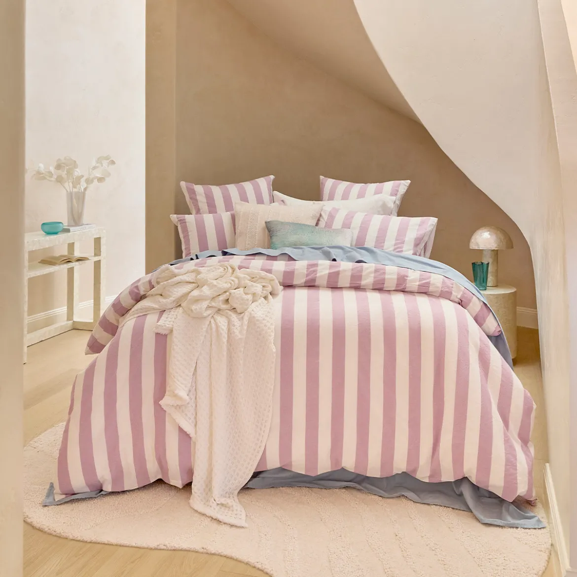 Milah Mauve Stripe Quilt Cover Set