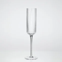 Mila Ribbed Champagne Crystal Glass Flute Set of 4