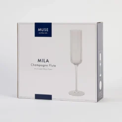 Mila Ribbed Champagne Crystal Glass Flute Set of 4