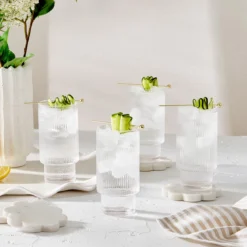 Mila Ribbed Clear Highball Glass Set of 4