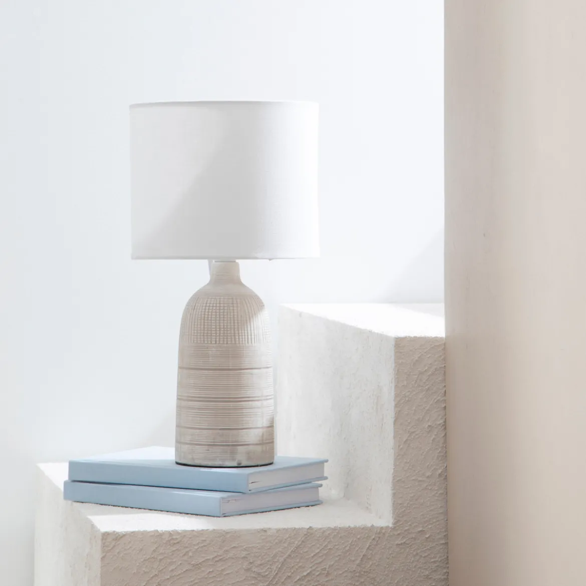 Mykonos 36cm Grey/Natural Table Lamp Set of 2
