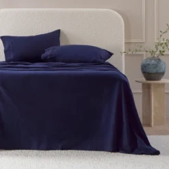 Navy Cotton Flannelette Sheet Set