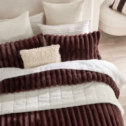 Oslo Chocolate Brown Faux Fur Ribbed Comforter Set