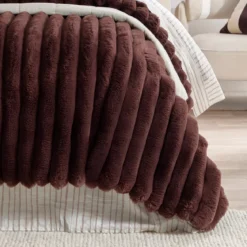 Oslo Chocolate Brown Faux Fur Ribbed Comforter Set