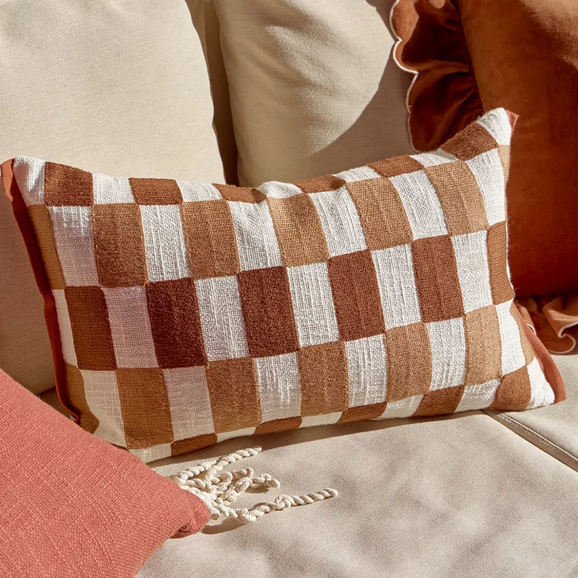 Pascale Check Embroidered Cushion