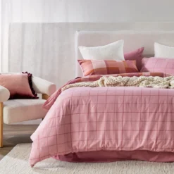 Pink Check Reversible Flannelette Quilt Cover Set