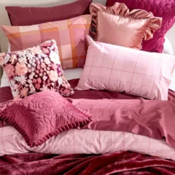 Pink Check Reversible Flannelette Quilt Cover Set