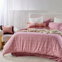 Pink Check Reversible Flannelette Quilt Cover Set