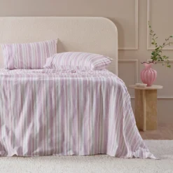 Pink Stripe Cotton Flannelette Sheet Set