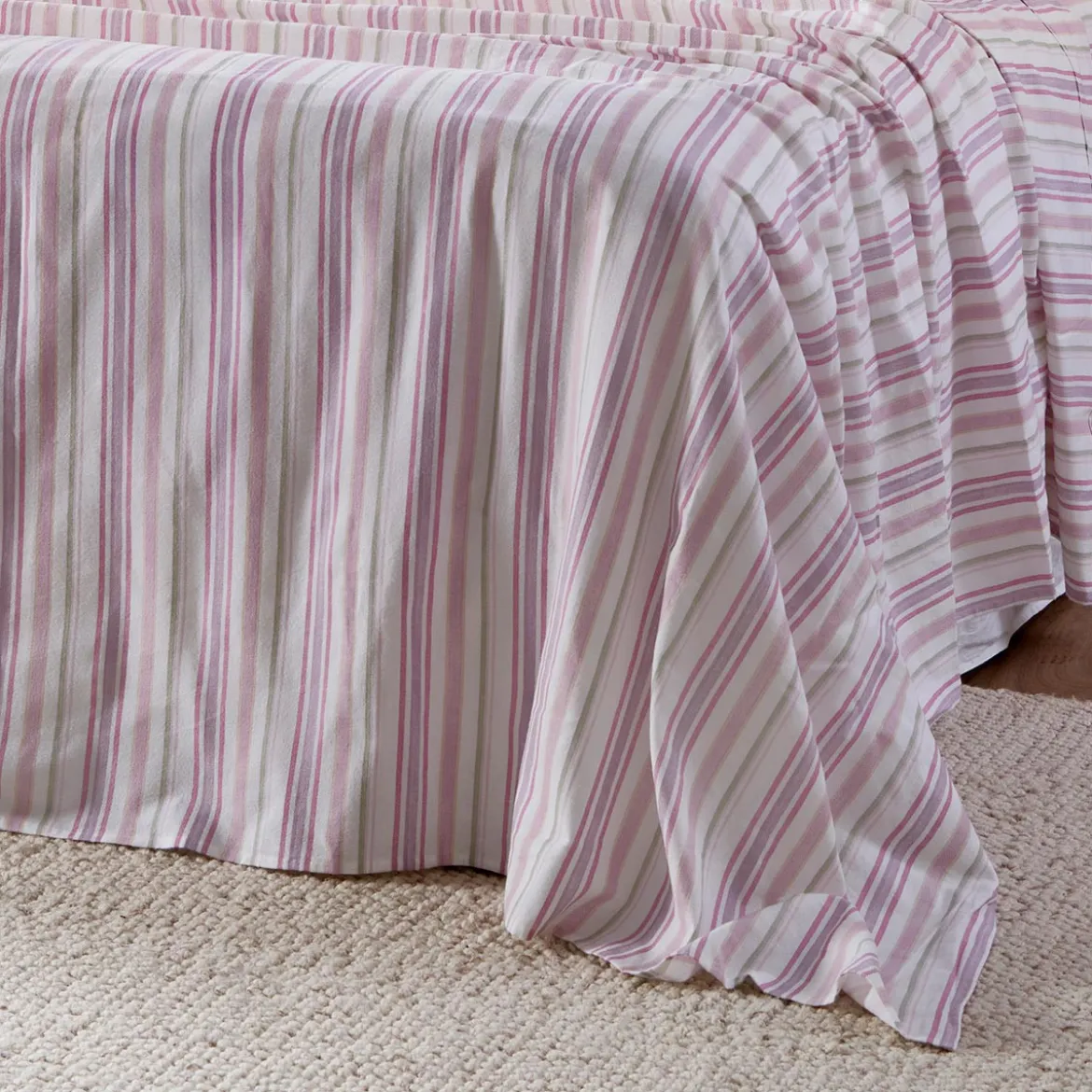 Pink Stripe Cotton Flannelette Sheet Set