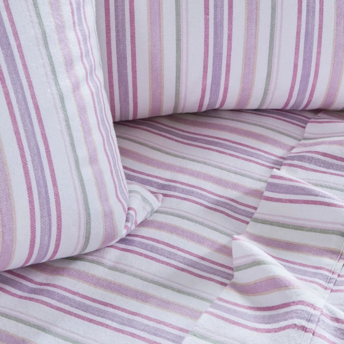 Pink Stripe Cotton Flannelette Sheet Set