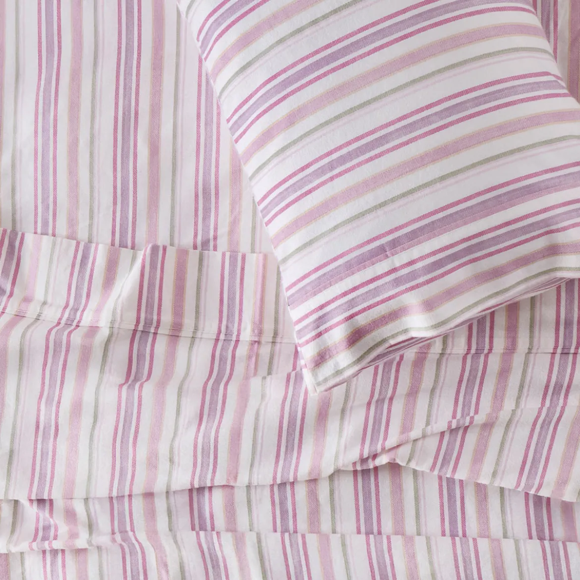 Pink Stripe Cotton Flannelette Sheet Set