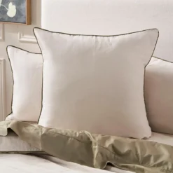 Piped Washed Linen Look Stone European Pillowcase