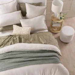 Piped Washed Linen Look Stone Quilt Cover Set