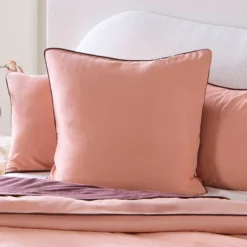 Piped Washed Linen Look Tan European Pillowcase