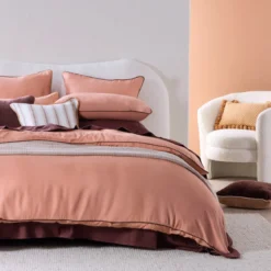 Piped Washed Linen Look Tan Quilt Cover Set