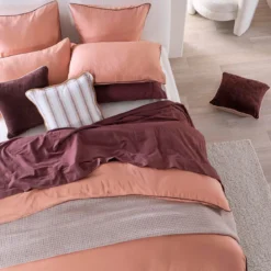 Piped Washed Linen Look Tan Quilt Cover Set
