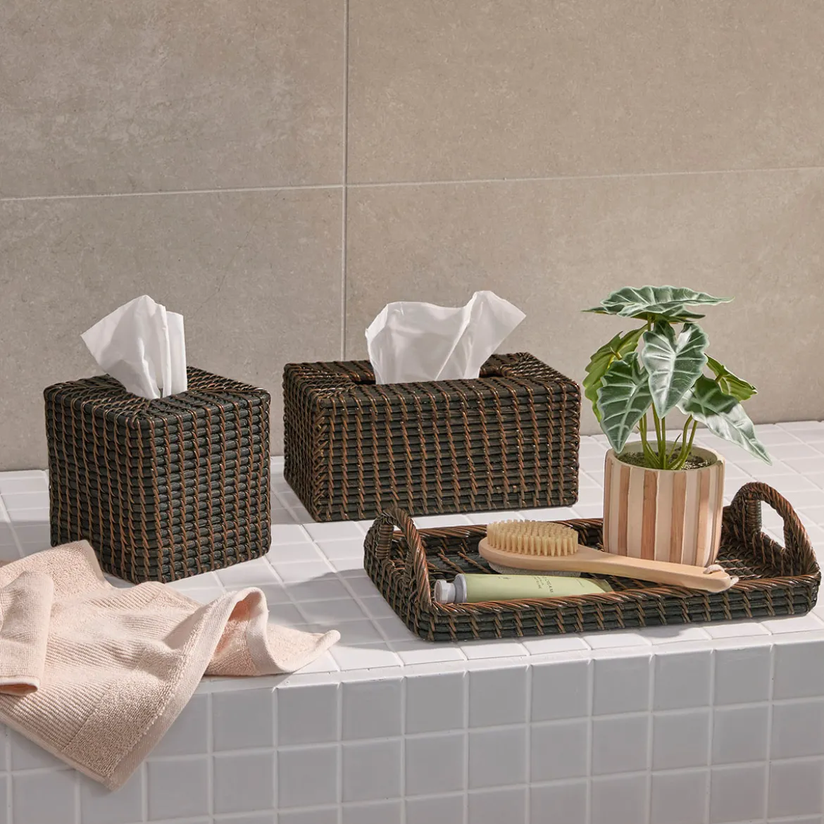Rattan Black Wash Tissue Box Cover Range
