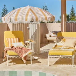 Rhodes Stripe Scalloped Fringed Beach Umbrella