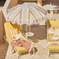 Rhodes Stripe Scalloped Fringed Beach Umbrella