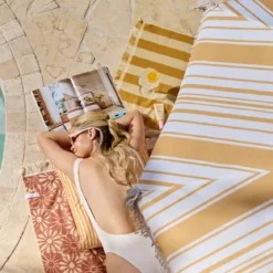 Rhodes Stripe Scalloped Fringed Beach Umbrella