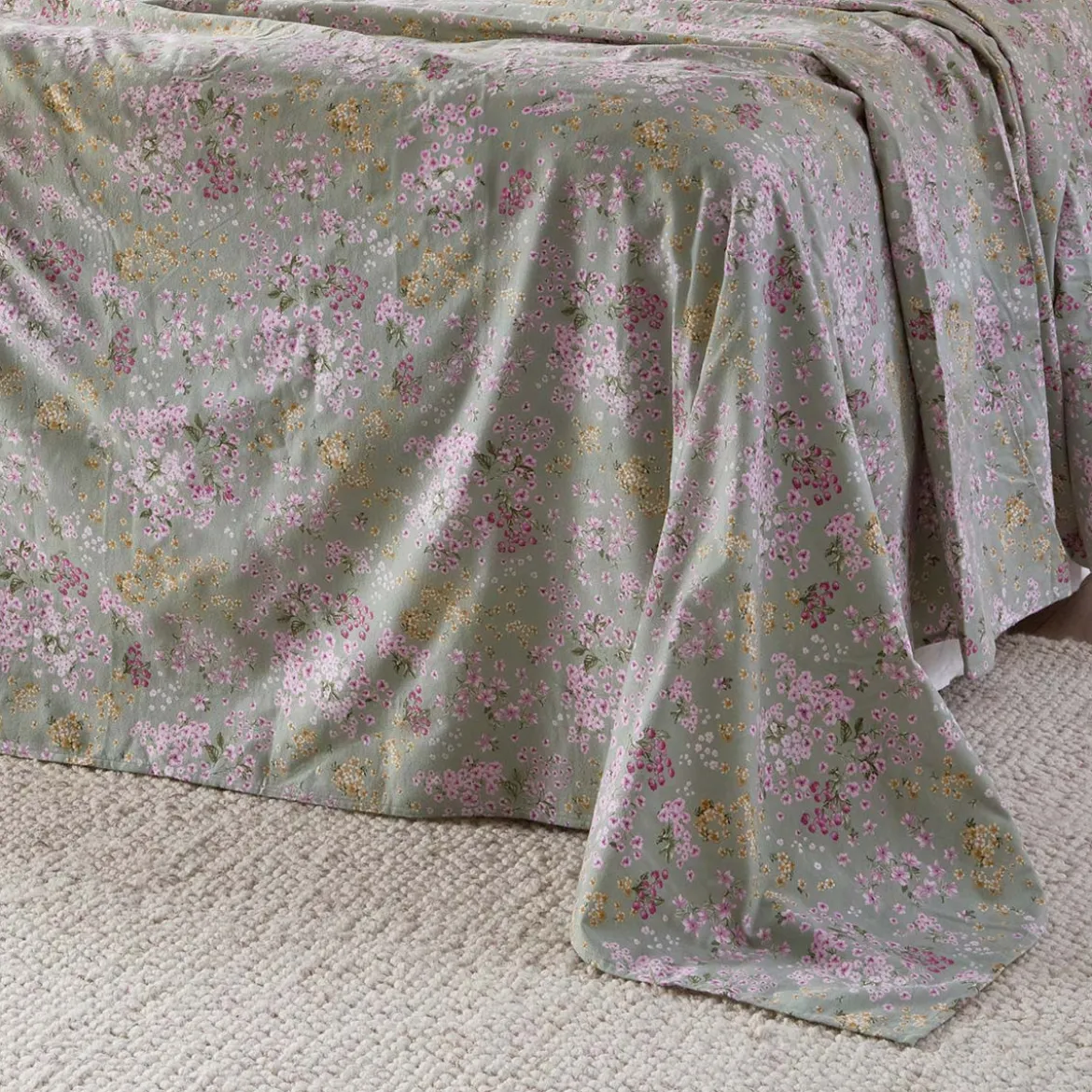 Sage Floral Cotton Flannelette Sheet Set