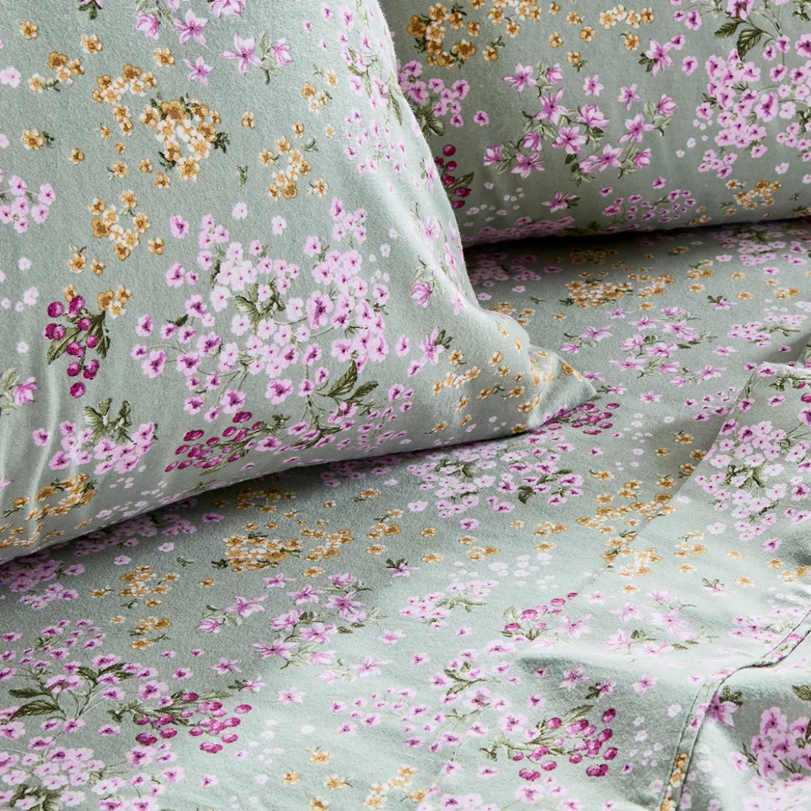Sage Floral Cotton Flannelette Sheet Set