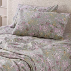 Sage Floral Cotton Flannelette Sheet Set