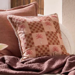 Sedona Palm Embroidered Check Cushion