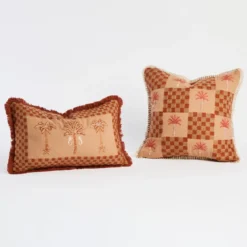 Sedona Palm Embroidered Check Cushion