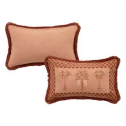 Sedona Palm Embroidered Check Cushion