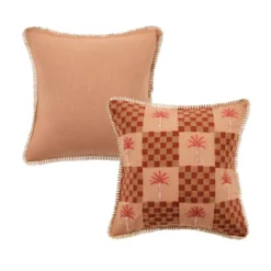 Sedona Palm Embroidered Check Cushion