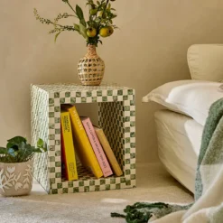 Soho Green Capiz Check Side Table