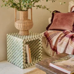 Soho Green Capiz Check Side Table