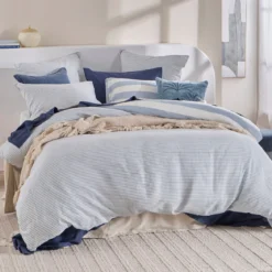 St Barts Light Blue Stripe Quilt Cover Set