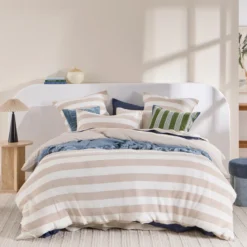 St Barts Natural Stripe Quilt Cover Set
