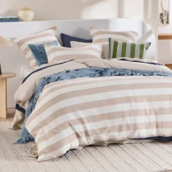 St Barts Natural Stripe Quilt Cover Set