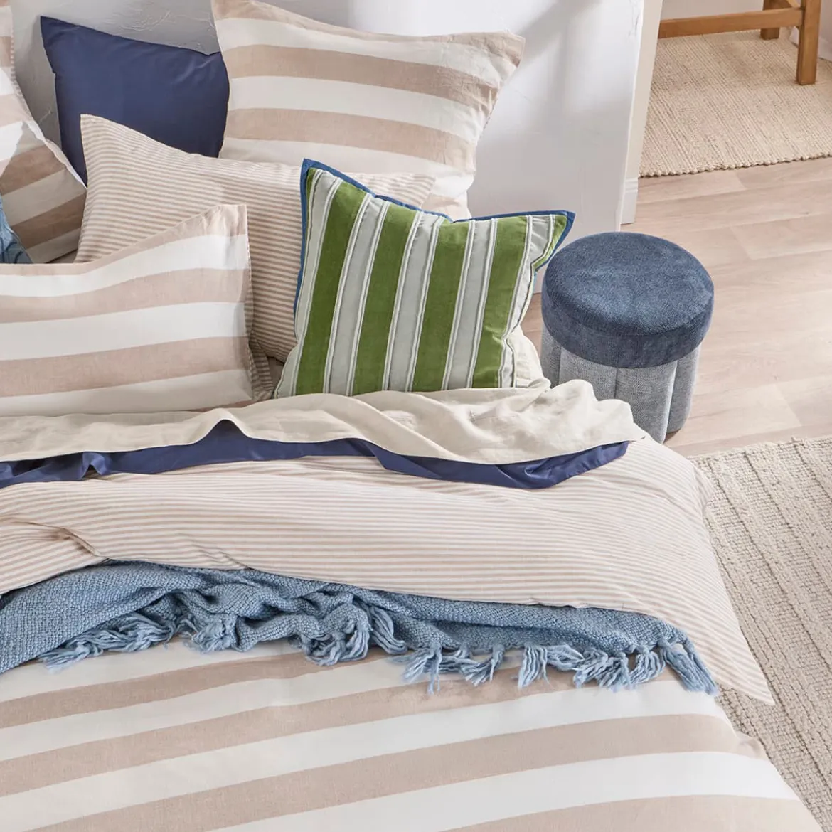 St Barts Natural Stripe Quilt Cover Set