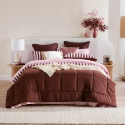 Suzi Chocolate Stripe Reverse Comforter Set