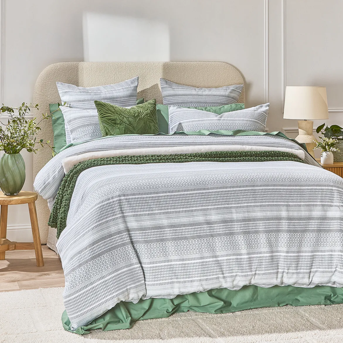 Tasman Jacquard Green Quilt Cover Set