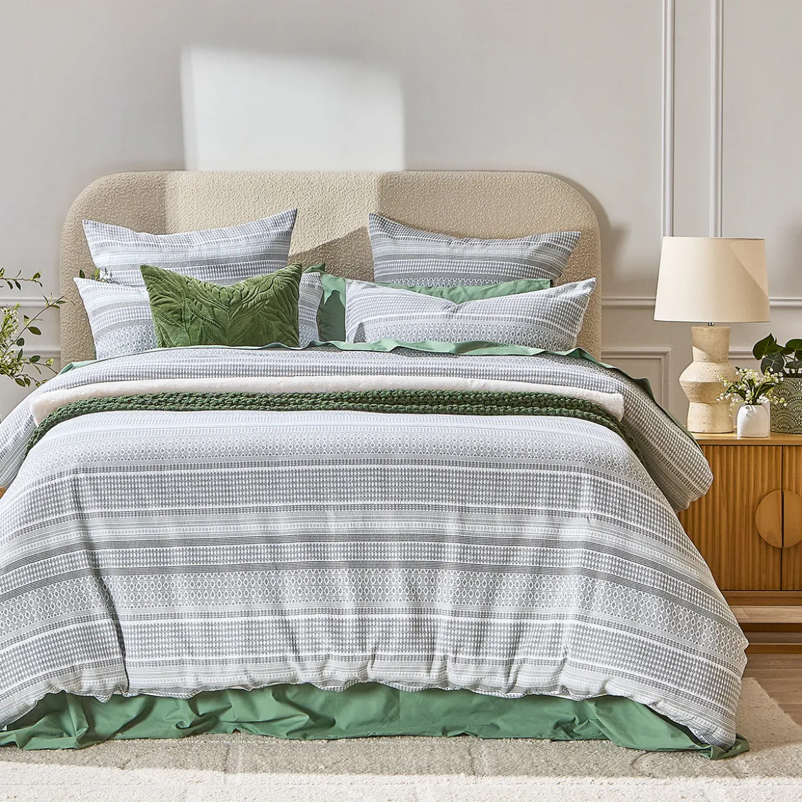 Tasman Jacquard Green Quilt Cover Set