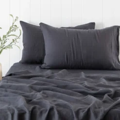 Washed Linen Charcoal King Pillowcase Pair