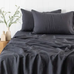 Washed Linen Charcoal Standard Pillowcase Pair