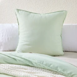 Washed Linen Look Matcha Green European Pillowcase