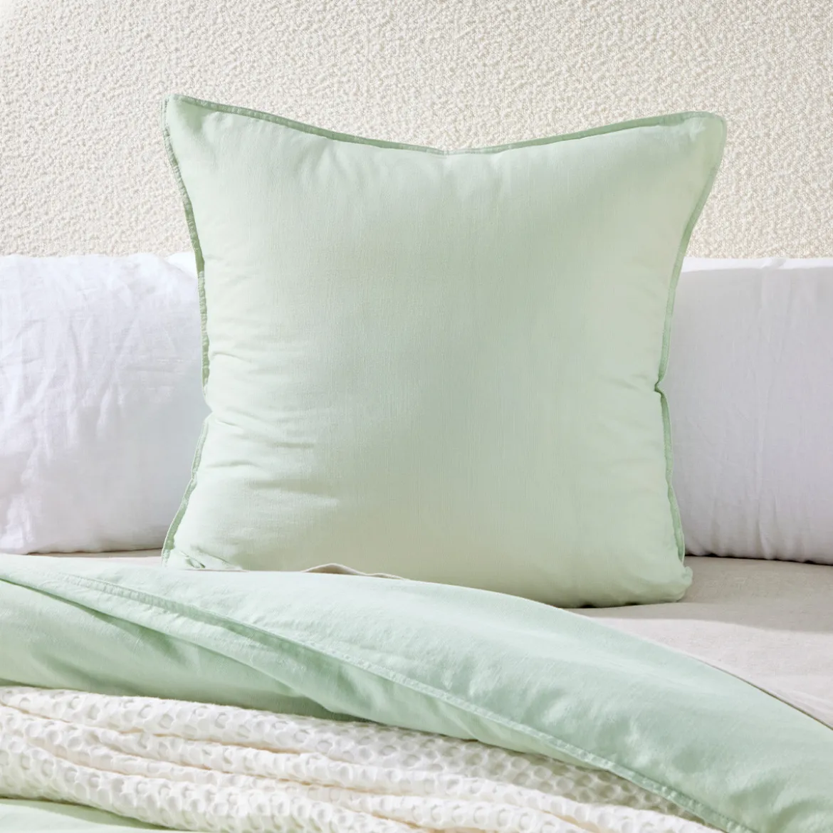 Washed Linen Look Matcha Green European Pillowcase